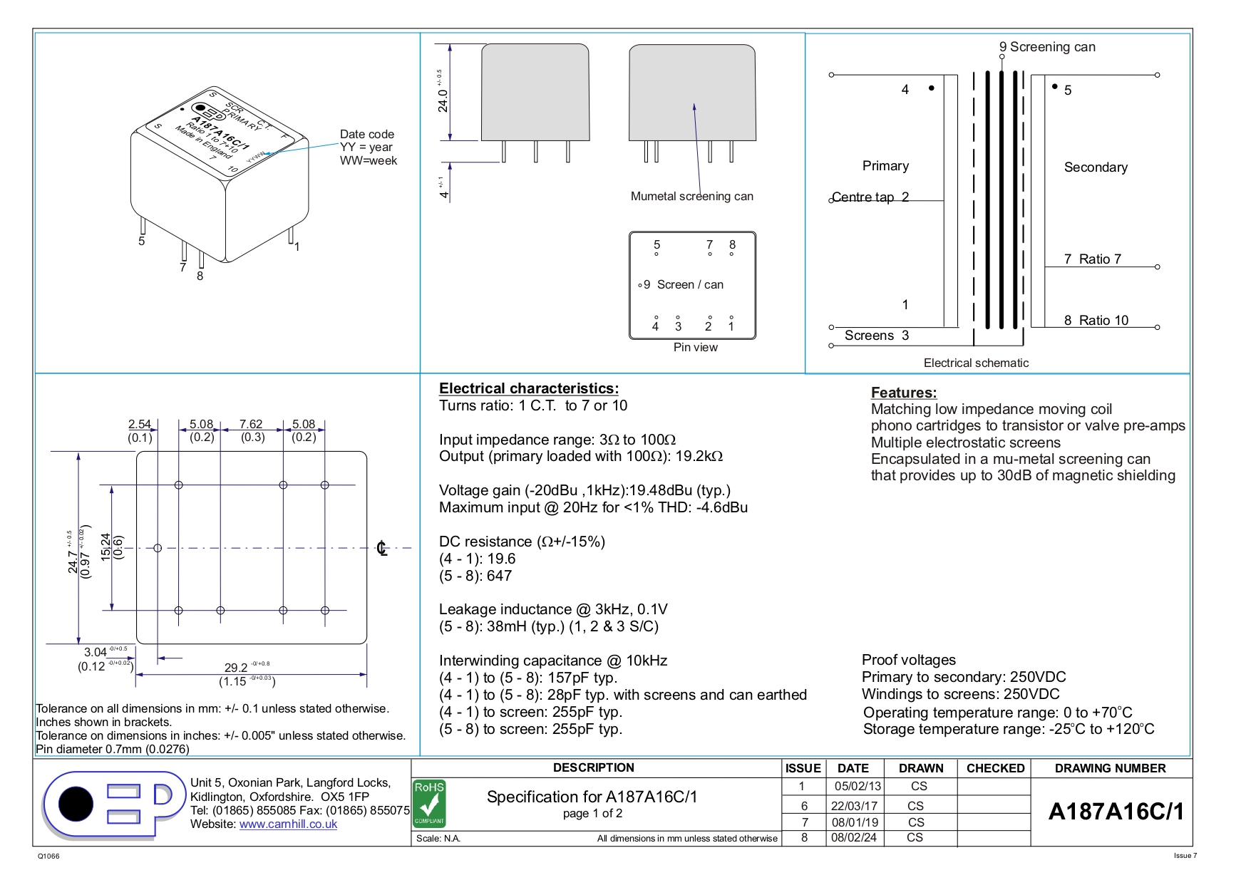 OEP Moving Coil Step-up Transformer A187A16C/1 1