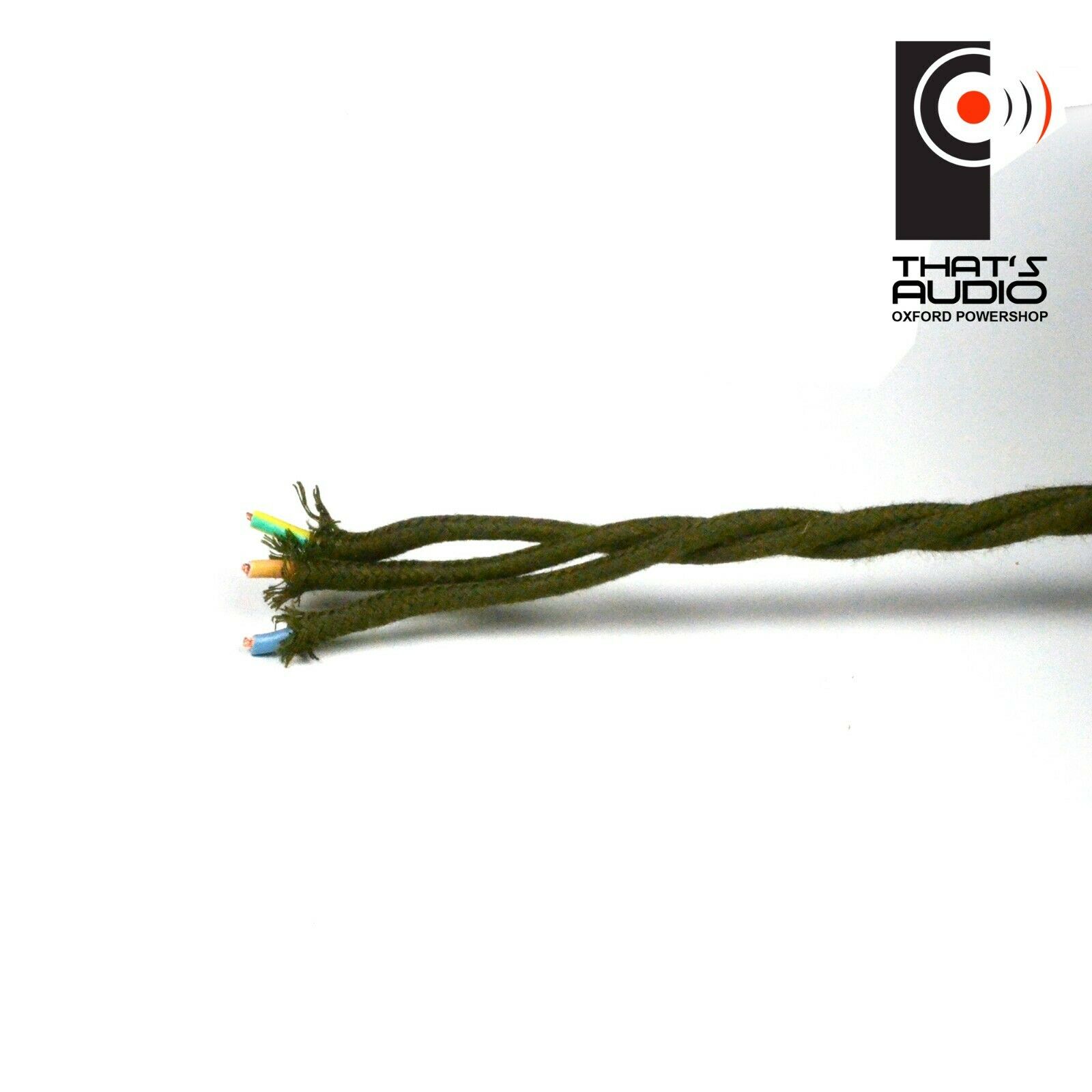 Retro KHAKI / OLIVE GREEN (Silk Mix) Woven 3-Core cable - Image 3