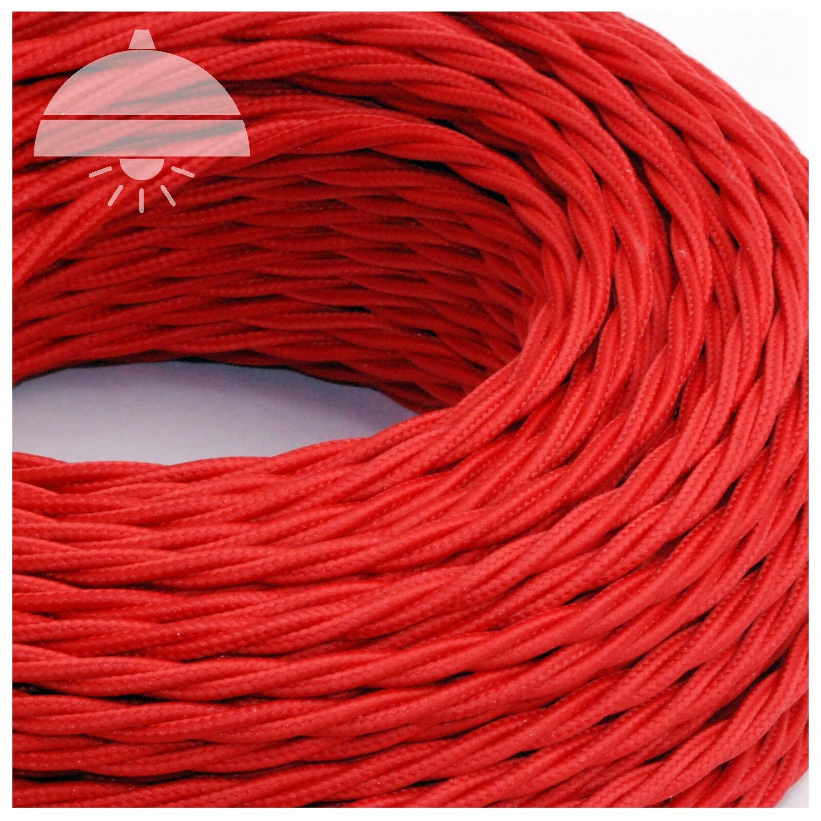 Retro VIBRANT RED (Silk Mix) Woven 3-Core cable - Image 3