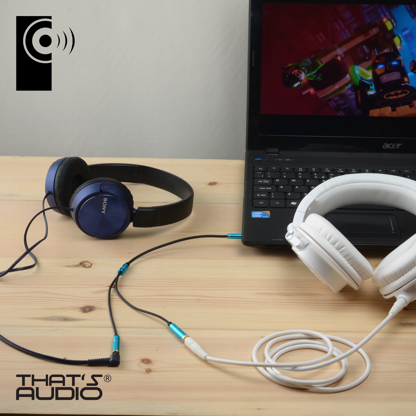 Headphone Splitter Cable BLUE 3.5mm stereo for Smart Phone / Tablet - Image 3